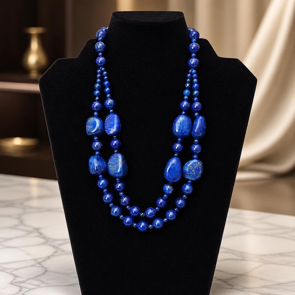 18 inch Lapis Lazuli Double Strand Necklace